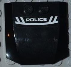 Lego Wedge 4 x 4 x 2/3 Triple Curved with 'POLICE' and White Stripes on Black Background Pattern (Sticker) - Set 8186 / Black