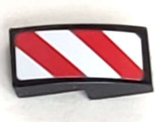Lego Slope, Curved 2 x 1 x 2/3 with Red and White Danger Stripes (Red and White Corners) Pattern Model Left Side (Sticker) - Sets 60081 / 60083 / 60107