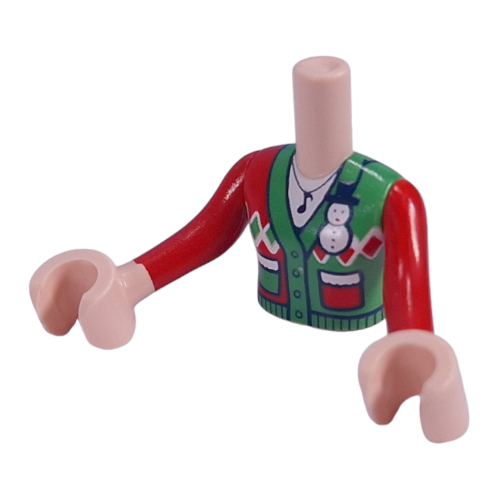 Lego Minidoll Torso Woman with Red/Green Ugly Christmas Sweater/Jacket print, Light Nougat Arms and Hands / Light Nougat