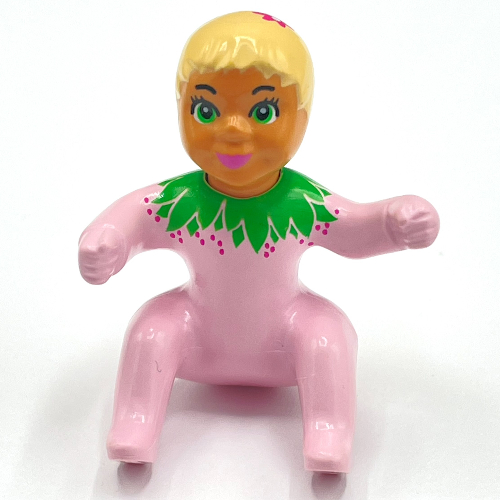 Lego Belville Figure Baby, Light Yellow Hair, Pink Clothes and Green Collar Print