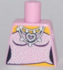 Lego Torso Female Strapless Top with Silver Sparkles, Heart Necklace Pattern / Bright Pink