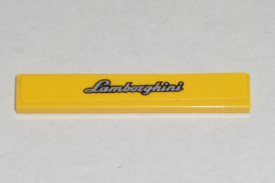 Lego Tile 1 x 6 with Silver 'Lamborghini' on Yellow Background Pattern (Sticker) - Set 8169