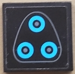 Lego Tile 2 x 2 with 3 Dark Azure Circles, Dark Bluish Gray Dots and Curved Border Pattern (Sticker) - Set 75975 / Black