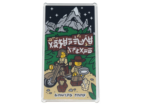 Lego Glass for Window 1 x 4 x 6 with Movie Poster with Ninjago Logogram 'ADVENTURE ISLAND' and 'COMING SOON', Johnny Thunder Pattern (Sticker) - Set 71741 / Trans-Clear