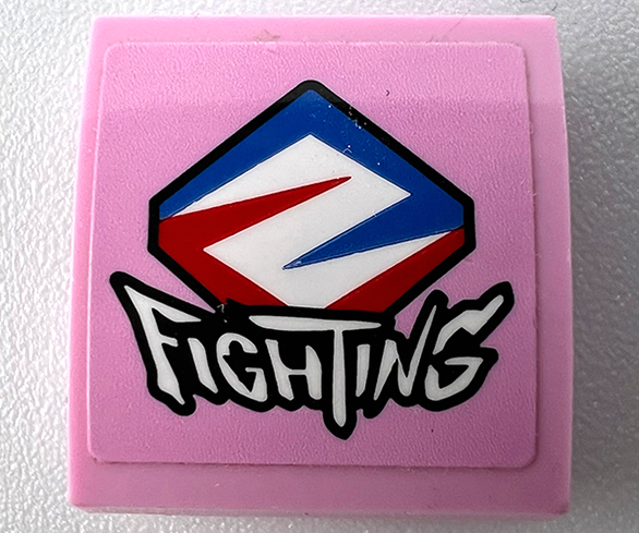 Lego Slope, Curved 2 x 2 x 2/3 with 'FIGHTING' and Red, White and Blue Stylized Letter Z Pattern (Sticker) - Set 75973
