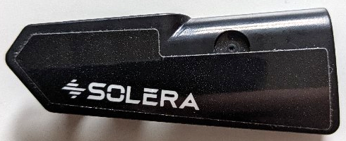 Lego Technic, Panel Fairing #22 Very Small Smooth, Side A with White 'SOLERA' Logo Pattern (Sticker) - Set 42165 / Black
