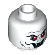 Lego Minifig Head Man-Bat, Red Eyes, Open Mouth with Fangs, Scared / Angry Print / White