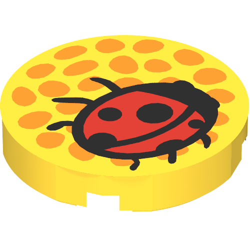 Lego Tile Round 2 x 2 with Orange Dots (Flower Center) and Red Ladybug Print / Yellow