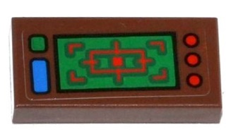Lego Tile 1 x 2 with Target Head-Up Display (HUD) and Blue, Green and Red Buttons Pattern (Sticker) - Set 79120 / Reddish Brown
