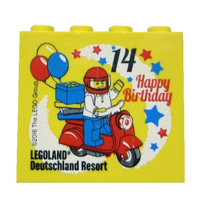 Lego Brick 2 x 4 x 3 with 'LEGOLAND Deutschland Resort 14 Happy Birthday' Print / Yellow