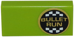 Lego Tile 1 x 2 with 'BULLET RUN' Logo on Right Pattern (Sticker) - Set 8147 / Lime
