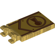 Lego Tile Special 2 x 3 with 2 Clips with Lock, Gold Lines Print / Pearl Gold