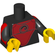 Lego Torso Wetsuit with Red Wave Logo Print (Surfer), Black Arms with Red Panels Print, Yellow Hands / Black