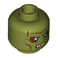 Lego Minifig Head Orc, Reddish Brown Wrinkles, Eyeshadow, Tan Sharp Teeth, Closed Mouth with Top Fangs / Open Mouth with Bottom Fangs Print / Olive Green