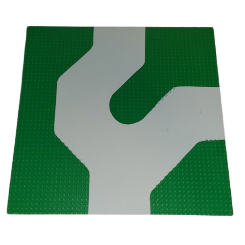 Lego Baseplate Road 50 x 50 with 3-way Curve with Grey Road Print / Green