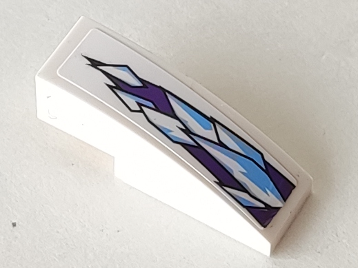Lego Slope, Curved 3 x 1 with Medium Blue and White Ice Crystals on Dark Purple Background Pattern (Sticker) - Set 9445 / White