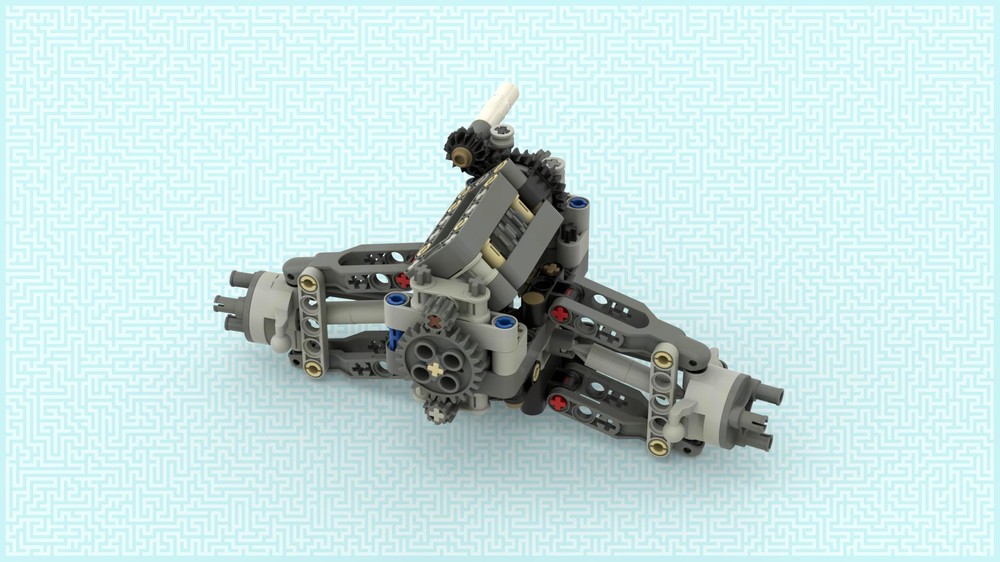 Lego Torsen differential mounted on a double wishbone suspension