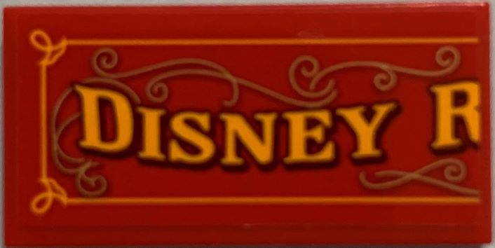 Lego Tile 2 x 4 with Yellow 'DISNEY R' on Red Background Pattern (Sticker) - Set 71044