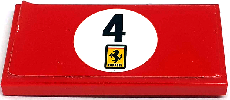Lego Tile 2 x 4 with Black Number 4 and Ferrari Logo in White Circle Pattern (Sticker) - Set 76906