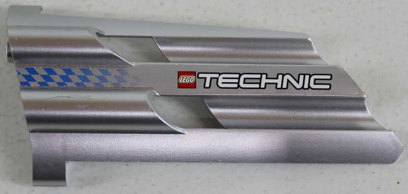 Lego Technic, Panel Fairing # 4 Large Long, Large Holes, Side B with LEGO TECHNIC Logo and Fading Blue Checkered Pattern (Sticker) - Set 8458