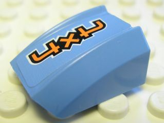 Lego Slope, Curved 2 x 2 Lip with Orange '4x4' Pattern, Model Left (Sticker) - Set 8657 / Medium Blue