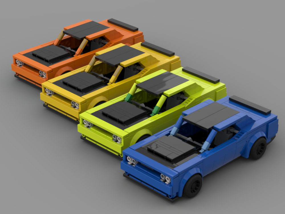 Lego Dodge Challenger Demon - Orange, Yellow, Lime, and Blue