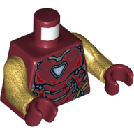 Lego Torso Armor, Light Blue Triangle Print (Iron Man), Pearl Gold Arms, Dark Red Hands / Dark Red