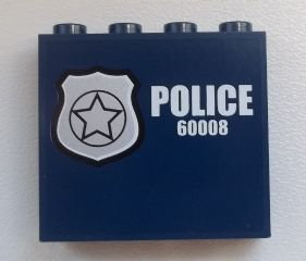 Lego Panel 1 x 4 x 3 with Side Supports - Hollow Studs with Silver Star Badge and White 'POLICE 60008' Pattern Model Left Side (Sticker) - Set 60008 / Dark Blue