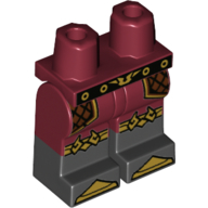 Lego Hips with Dark Red Legs and Black Boots Pattern with Gold and Black Belt, Gold Knee Straps, and Gold Toes Print