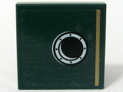 Lego Tile 2 x 2 with Gold Stripe and Porthole Pattern Model Right, Right Panel (Sticker) - Set 10194 / Dark Green