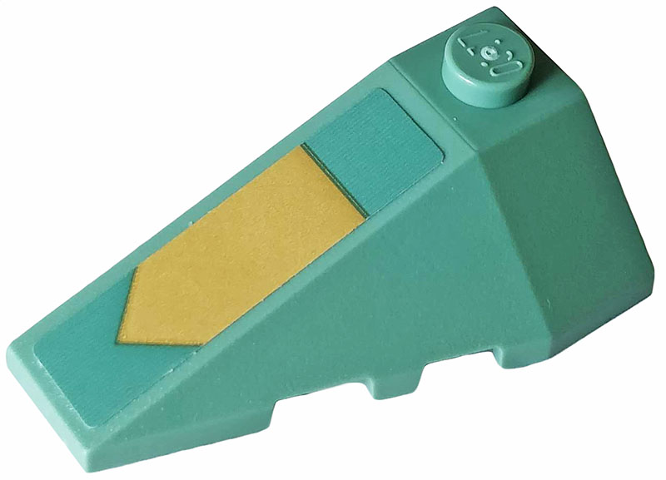 Lego Wedge 4 x 2 Triple Left with Gold Arrow on Sand Green Background Pattern (Sticker) - Set 70612