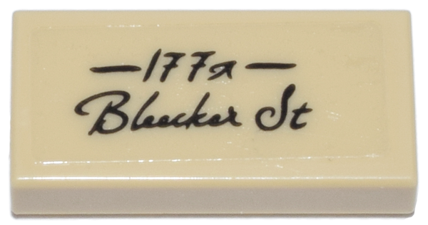 Lego Tile 1 x 2 with Black Script '177a Bleecker St' Pattern (Sticker) - Set 76218 / Tan