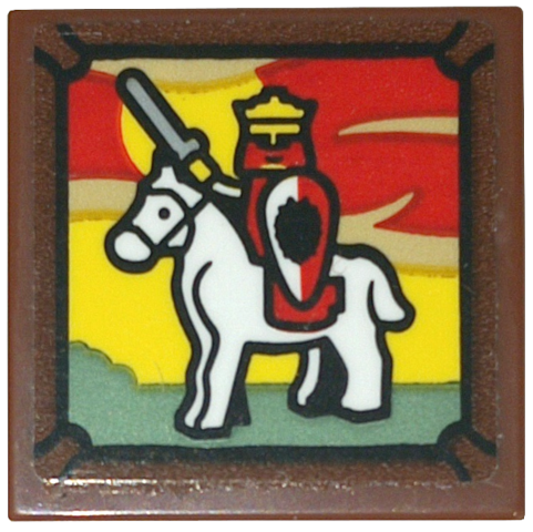 Lego Tile 2 x 2 with Horse and Knight Painting Pattern (Sticker) - Set 10332 / Reddish Brown