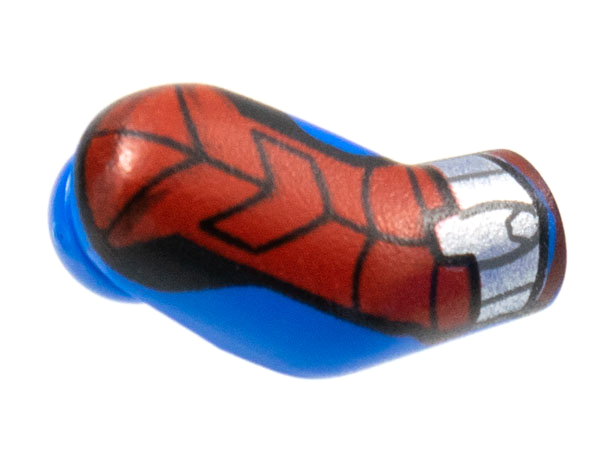 Lego Arm, Right with Red Armor, Silver Cuff Pattern / Blue