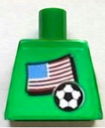 Lego Torso Soccer US Goalie, US Flag Sticker Front, White Number Sticker Back Pattern (specify number in listing) / Green