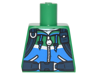 Lego Torso Hoodie with Ties, Dark Azure Stripe, Pockets, Silver Zipper and Dark Blue Straps Pattern / Green