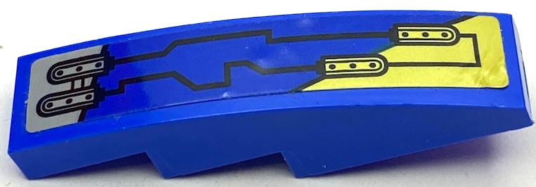 Lego Slope, Curved 4 x 1 with Gold and Light Bluish Gray Armor Plates and Black Circuitry Pattern Model Right Side (Sticker) - Set 71699