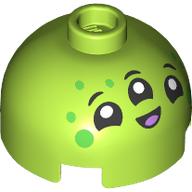Lego Brick Round 2 x 2 Dome Top, Vented Stud with 3-Eyed Alien print / Lime