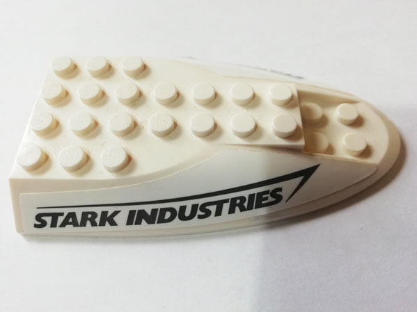 Lego Aircraft Fuselage Aft Section Curved Top 6 x 10 with Black 'STARK INDUSTRIES' Logo Pattern on Both Sides (Stickers) - Set 76130 / White