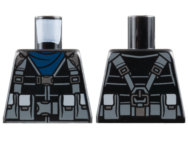 Lego Torso Tactical Jacket, Dark Blue Scarf, Dark Bluish Gray Straps and Utility Pouches Pattern / Black