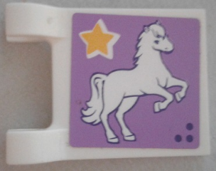 Lego Flag 2 x 2 Square with Flat Edge with Horse and Star on Lavender Background Pattern (Sticker) - Set 41057 / White