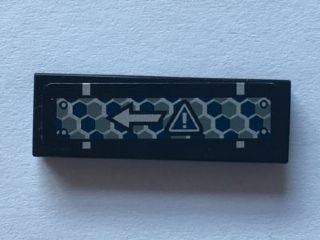 Lego Tile 1 x 3 with Warning Sign and Arrow on Blue and Silver Hexagons Pattern (Sticker) - Set 75915