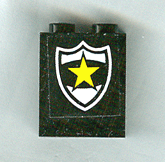 Lego Panel 1 x 2 x 2 - Solid Studs with Yellow Star on Black and White Police Badge Pattern (Sticker) - Set 1786 / Black