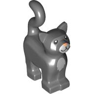 Lego Animal, Cat, Standing New Style with White Muzzle and Chest and Coral Nose Print / Dark Bluish Gray