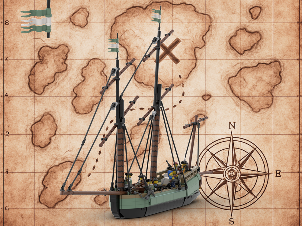 Lego ⚓THE GOOD FORTUNE ⚓- Traders Shipping Company Lugger | Swivels, Full Interior, Magnetic Compass, removable hatch and deck