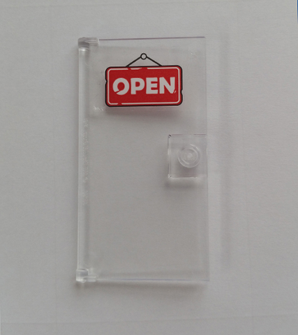 Lego Door 1 x 4 x 6 with Stud Handle with 'OPEN' Sign on Red Background Pattern (Sticker) - Set 76108