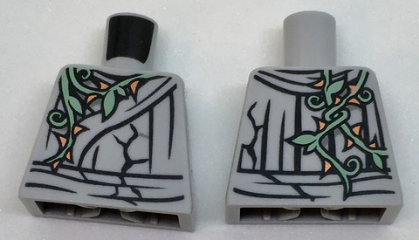 Lego Torso Cracked Statue, Ninja Robe with Sand Green Vine and Gold Thorns Front and Back Pattern / Light Bluish Gray
