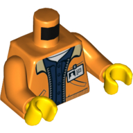 Lego Torso Jacket with Zipper, Dark Blue Buttoned Shirt, Pockets, ID Badge, Miners Logo, Orange Arms, Yellow Hands