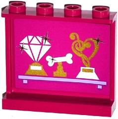 Lego Panel 1 x 4 x 3 with Side Supports - Hollow Studs with Jewel, Bone and Music Trophies on Shelf Pattern on Inside (Sticker) - Set 41104