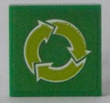 Lego Tile 2 x 2 with Lime Recycling Arrows Pattern (Sticker) - Set 60154 / Green